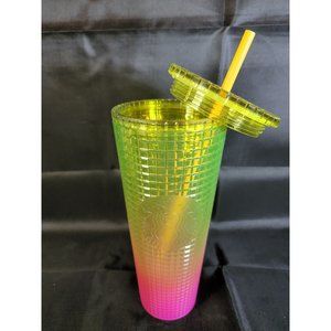 NEW! Starbucks 2022 Lemon Prism Spray Pink Gradient Ombre Summer Tumbler 24 oz